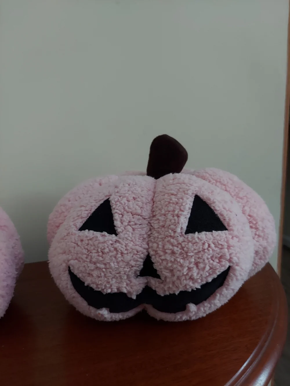 Set Of 2 Pink Sherpa Jack-O'-Lantern Pumpkin Decorative Pillows.
